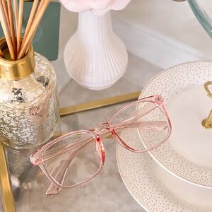 Transparent Blue Light Pink Square Frame Eyeglasses